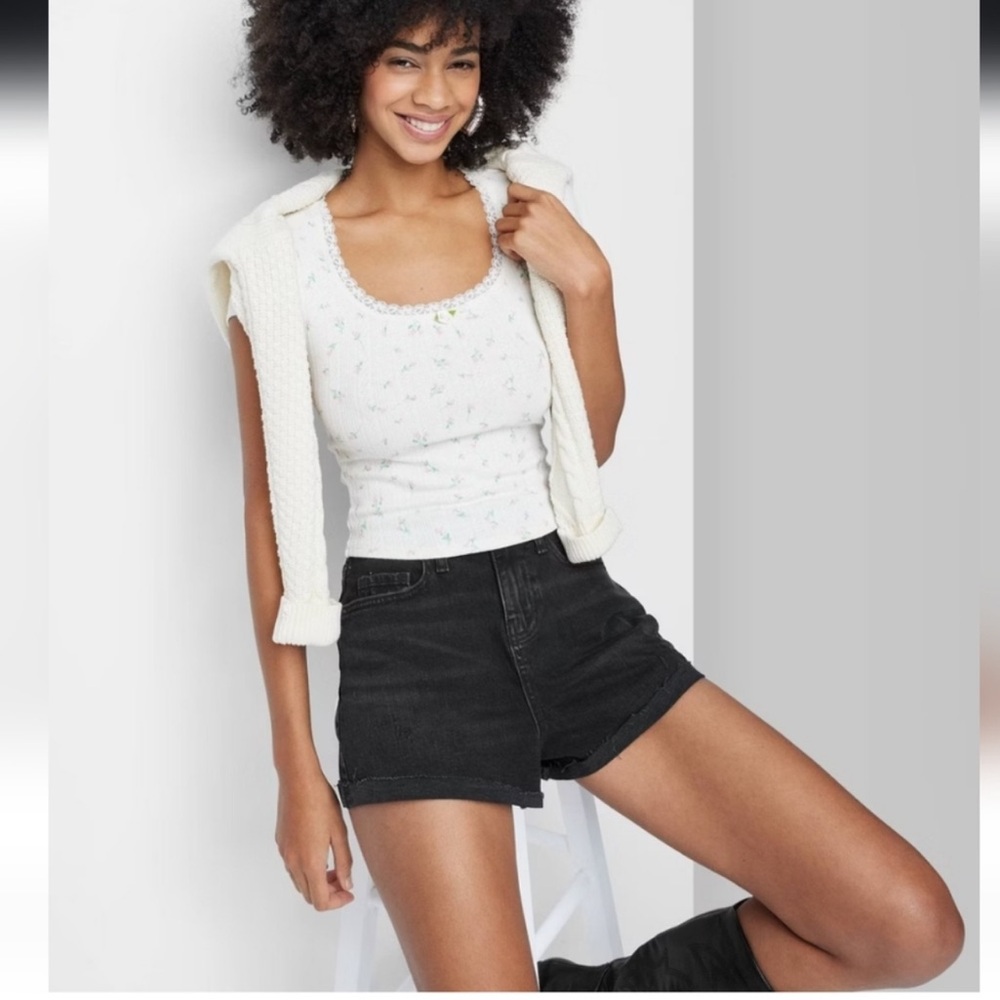 Nwt Women's High-Rise Rolled Cuff Jean Shorts - Wild Fable Black 8